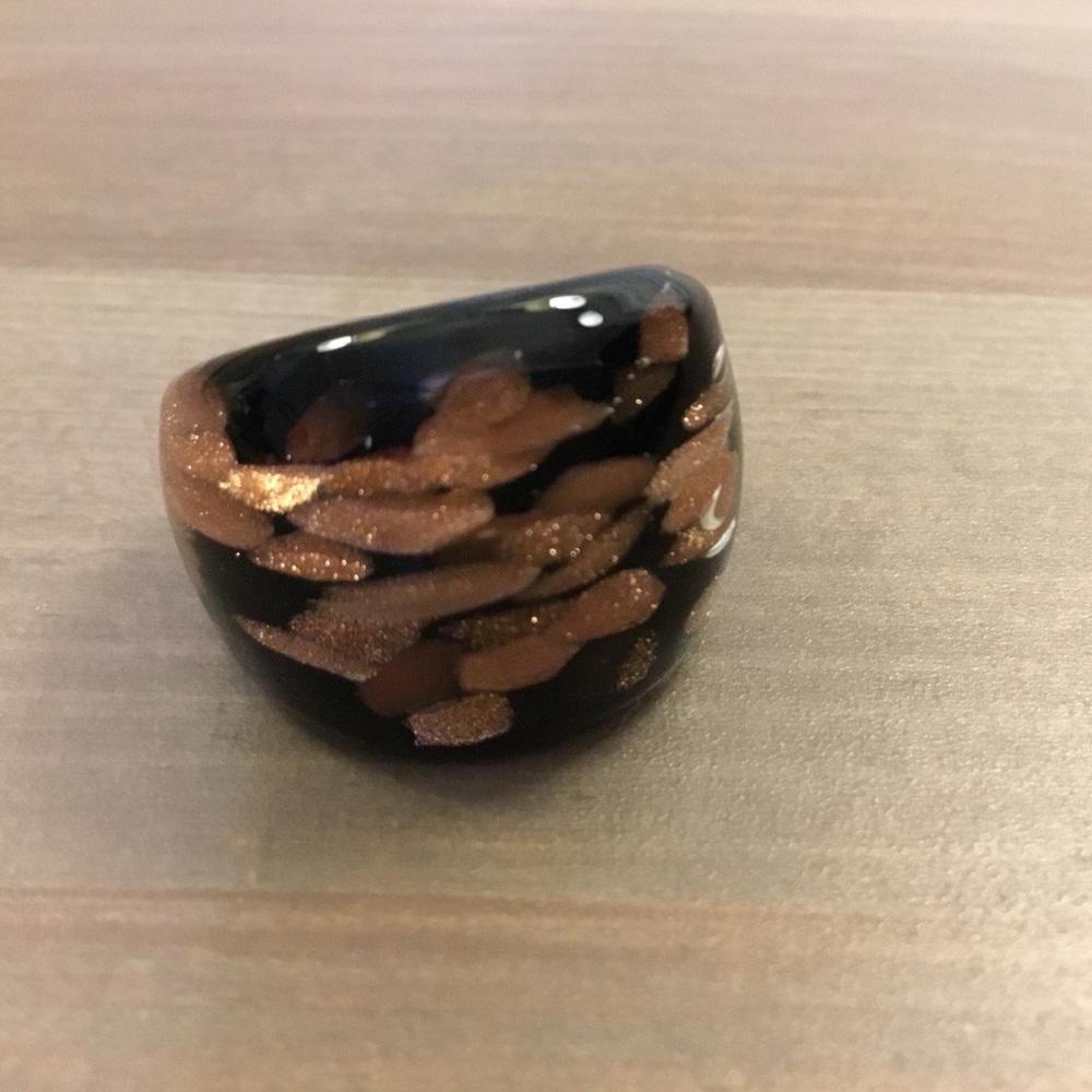 Handmade black/copper ART GLASS pendant & ring - Picture 4 of 4